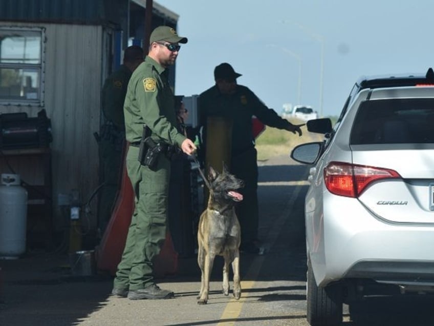 A Border Patrol K-9 begins a search of a passenger vehicle at the Javier Vega, Jr. Immigra