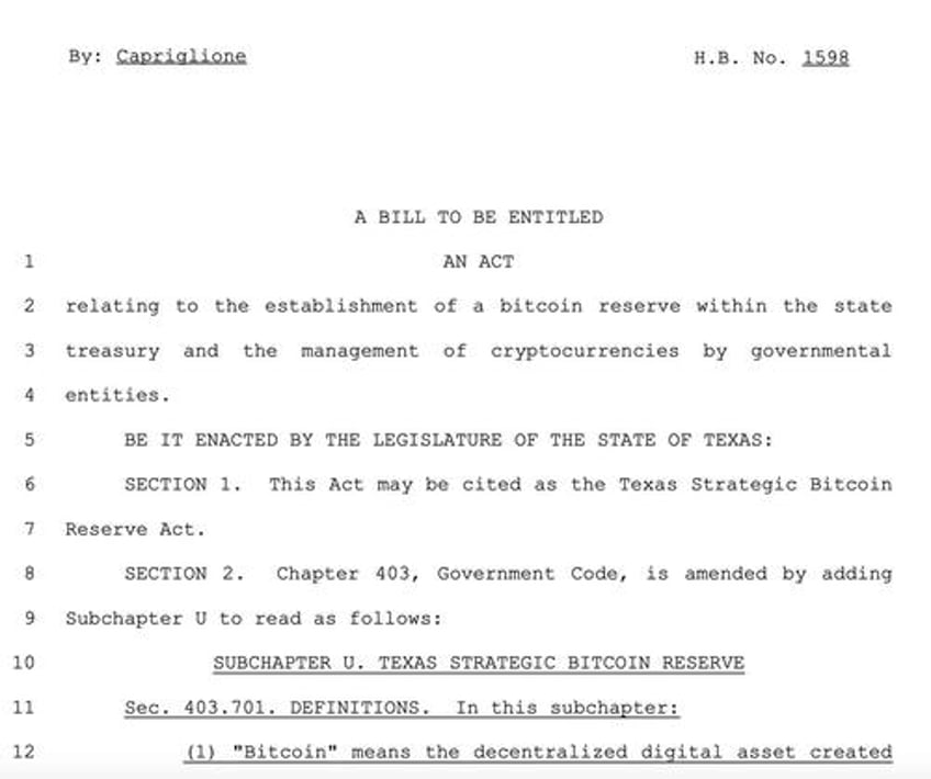 texas lawmaker proposes bill to establish strategic bitcoin reserve