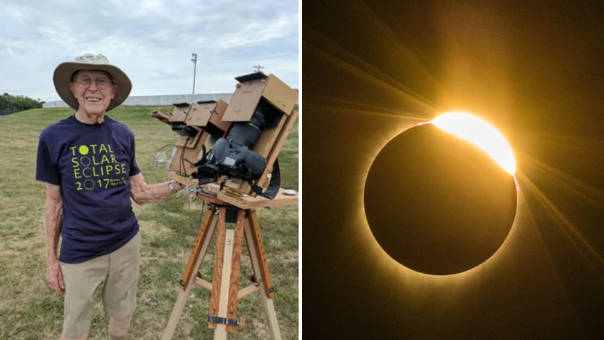 Split image of Biser in 2017 and eclipse