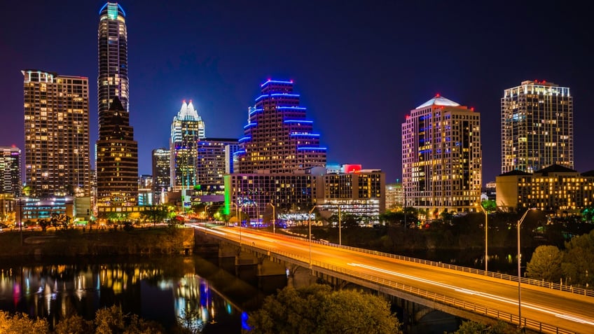 Austin TX cityscape. Skyscrapers and Congress Avenue.