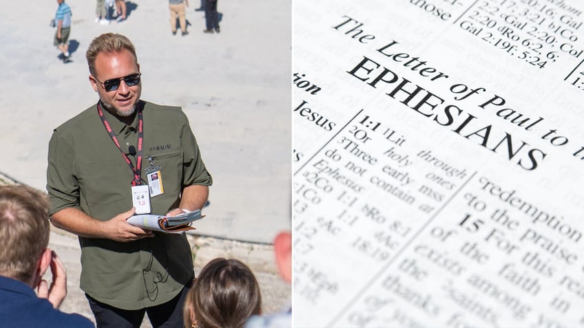 Rev. Jeremiah Johnston, seen here teaching college students in the ruins of Ephesus, told Fox News Digital about the importance of the epistle's message of unity during a time of division.