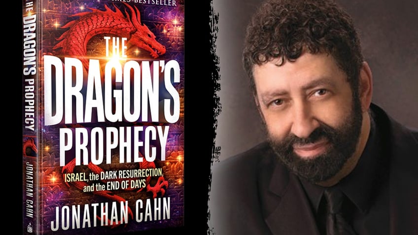 A copy of The Dragon's Prophecy split with a headshot of Jonathan Cahn.