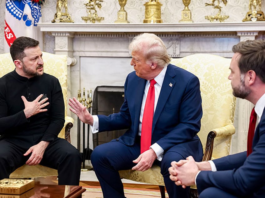 Volodymyr Zelenskiy, Ukraine's president, from left, US President Donald Trump, and Vice P