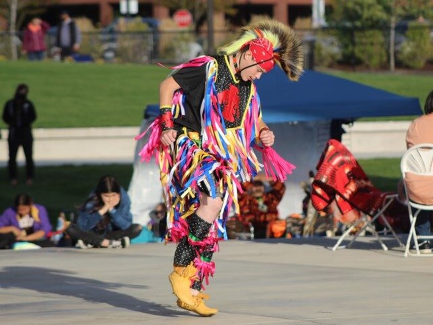 SALEM, Oregon – Tobin Waller, of Salem, Oregon, a member of the Ojibwe tribe, dances to