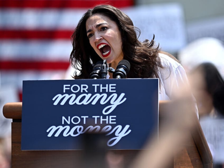 Alexandria Ocasio-Cortez speaks at a rally endorsing Jamaal Bowman at St. Mary's Park