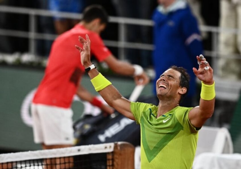 Winning feeling: Rafael Nadal reacts after defeating Novak Djokovic in the 2022 quarter-fi