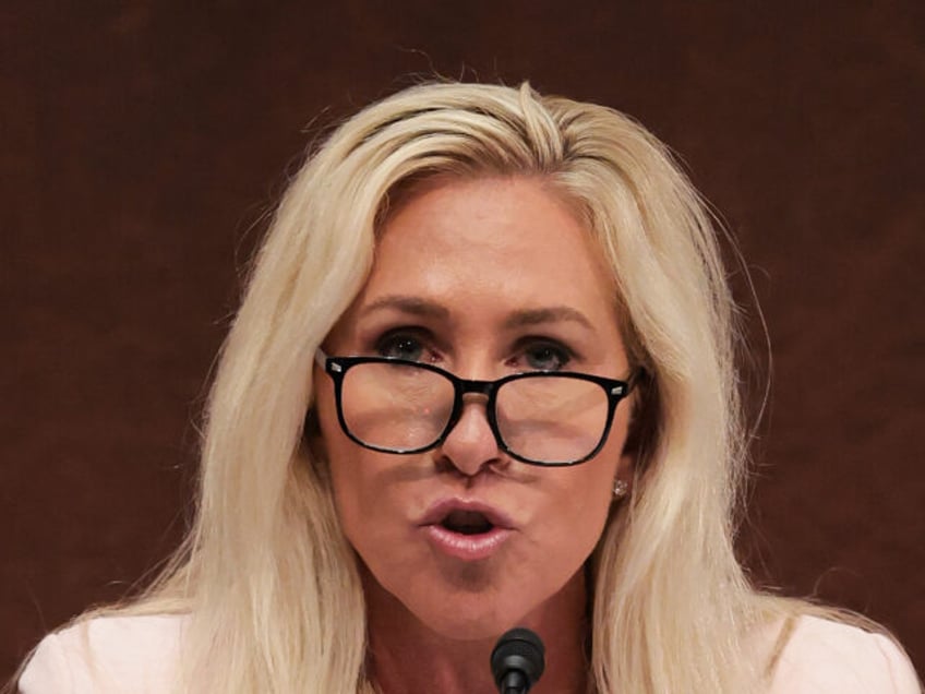 U.S. Rep. Marjorie Taylor Greene (R-GA) speaks during the hearing on “Unfair Play: Keepi