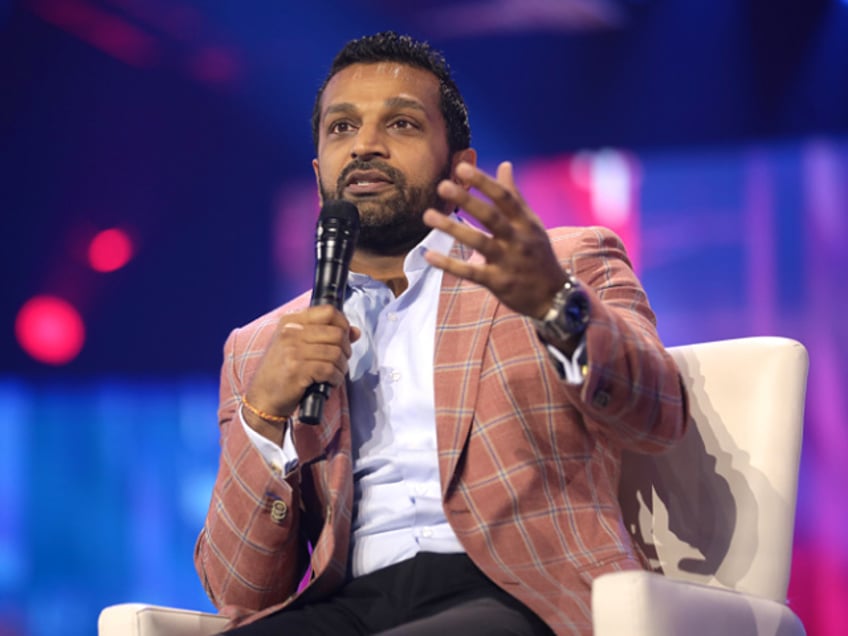 Kash Patel speaking with attendees at the 2022 AmericaFest at the Phoenix Convention Center in Phoenix, Arizona.