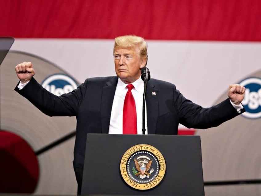 U.S. President Donald Trump gestures during an event at the U.S. Steel Corp. Granite City