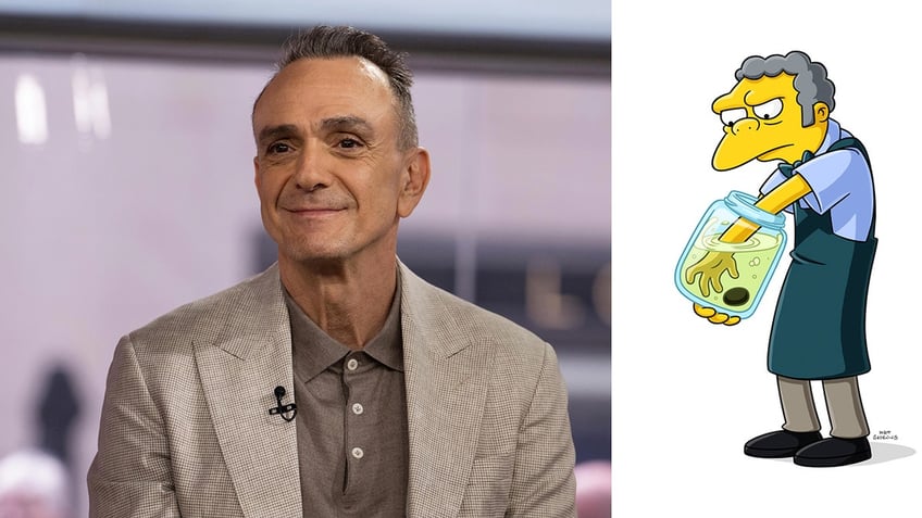 Hank Azaria side by a side a still of Moe Syzlak from "The Simpsons"