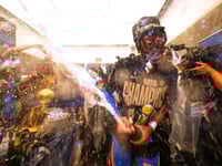The Thunder had one more opponent after winning the NBA title. The champagne corks were formidable