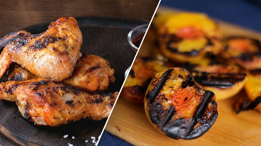Grilled wings, peaches