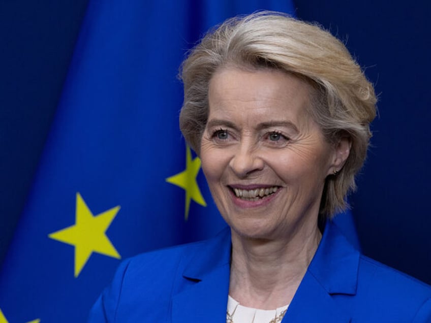 BRUSSELS, BELGIUM - APRIL 10: European Commission President Ursula von der Leyen stands in