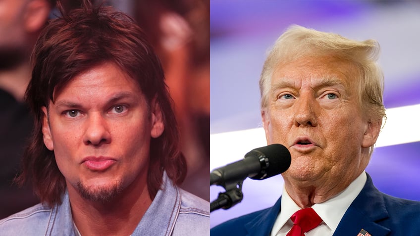 photos arranged of Theo Von and Trump