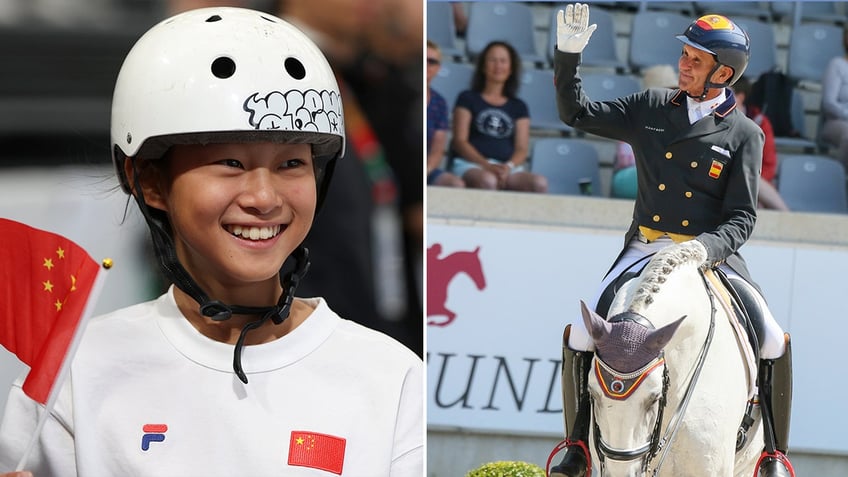 Olympic skateboarder Zheng Haohao and Olympic equestrian Juan Antonio Jimenez 