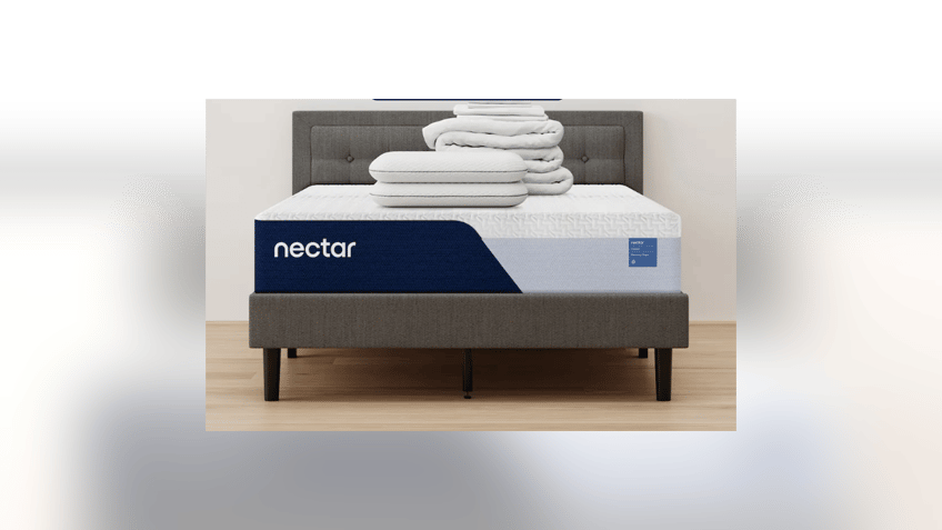 Get a modern-looking bed frame and mattress. 