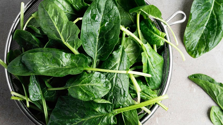 Strainer full of spinach