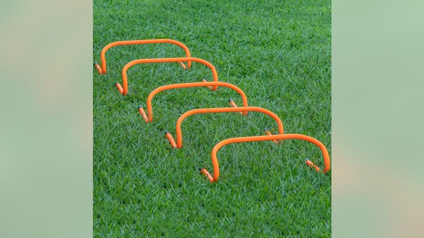 Practice strength training and jumping with these practice hurdles. 