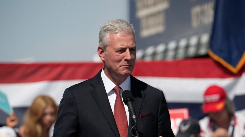 Former National Security Adviser Robert C. O'Brien speaks during the rally of Republican vice presidential nominee Sen. JD Vance at Tucson Speedway in Tucson, Arizona, on Oct. 9, 2024.