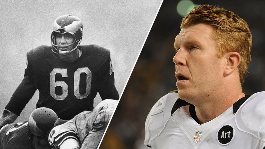 A photo of Chuck Bednarik and Matt Birk in the NFL