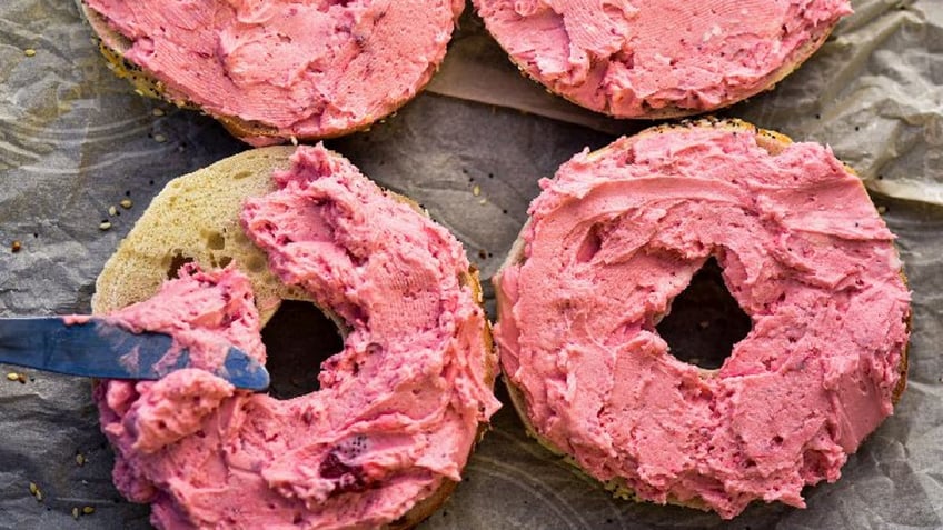 Bagels with strawberry cream cheese