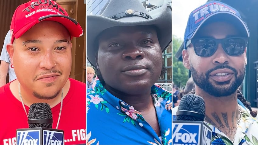 Three men at a Trump rally in Grand Rapids, Michigan