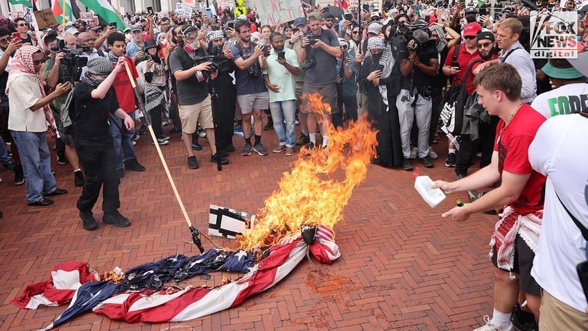 Pro Hamas supporters burn US flag