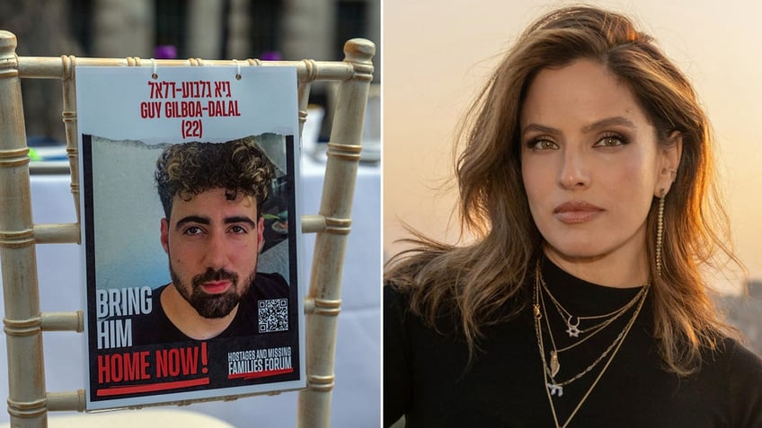Split image of a hostage poster and Noa Tishby