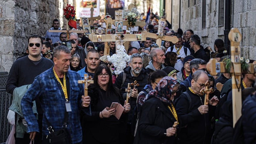 people walking Via Dolorosa