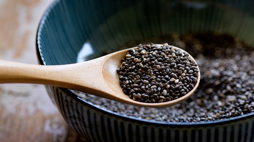 wooden spoon with chia seeds