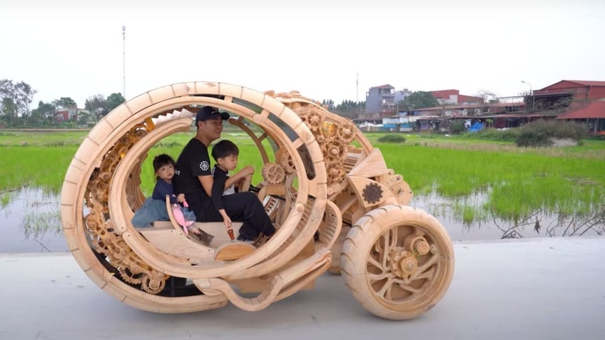 This wooden time machine on wheels is turning heads on the streets