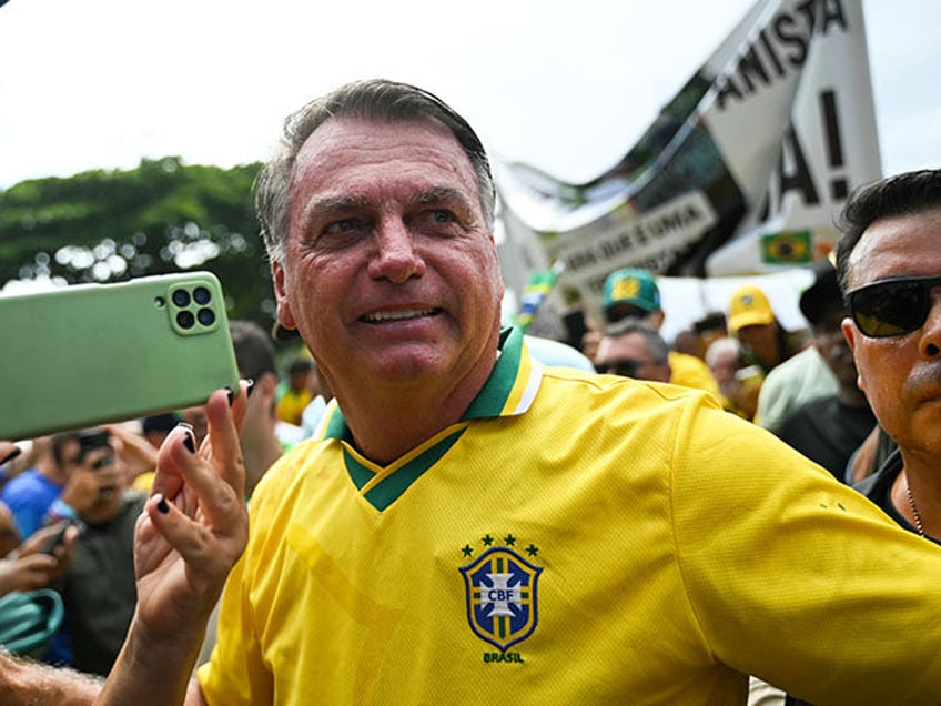 Brazil's former president Jair Bolsonaro arrives for a rally in Rio de Janeiro, Brazil, on