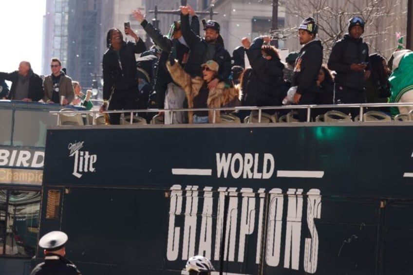 The Philadelphia Eagles celebrate their Super Bowl victory over Kansas City with a champio