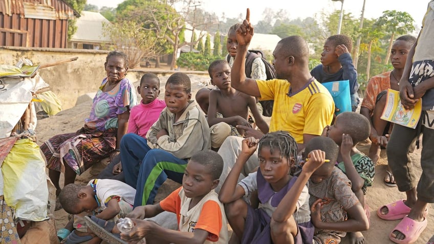 Children are taught by Pastor Barnabas at Benue State Christian Refugee Camp.