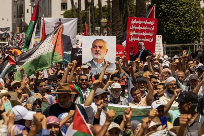 Thousands gathered in the Moroccan capital Rabat to protest the killing of Ismail Haniyeh