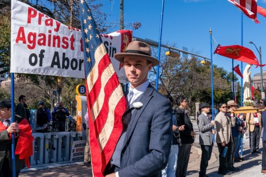 Anti-abortion campaigners rally outside the Texas Capitol in Austin on January 27, 2024