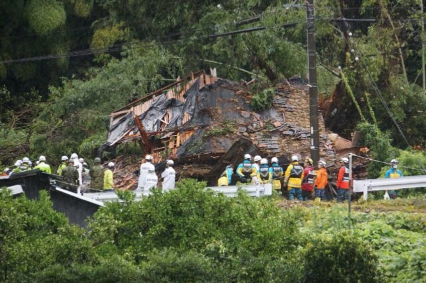 Two people were rescued from this landslide-hit house in Gamagori, Aichi prefecture in Jap