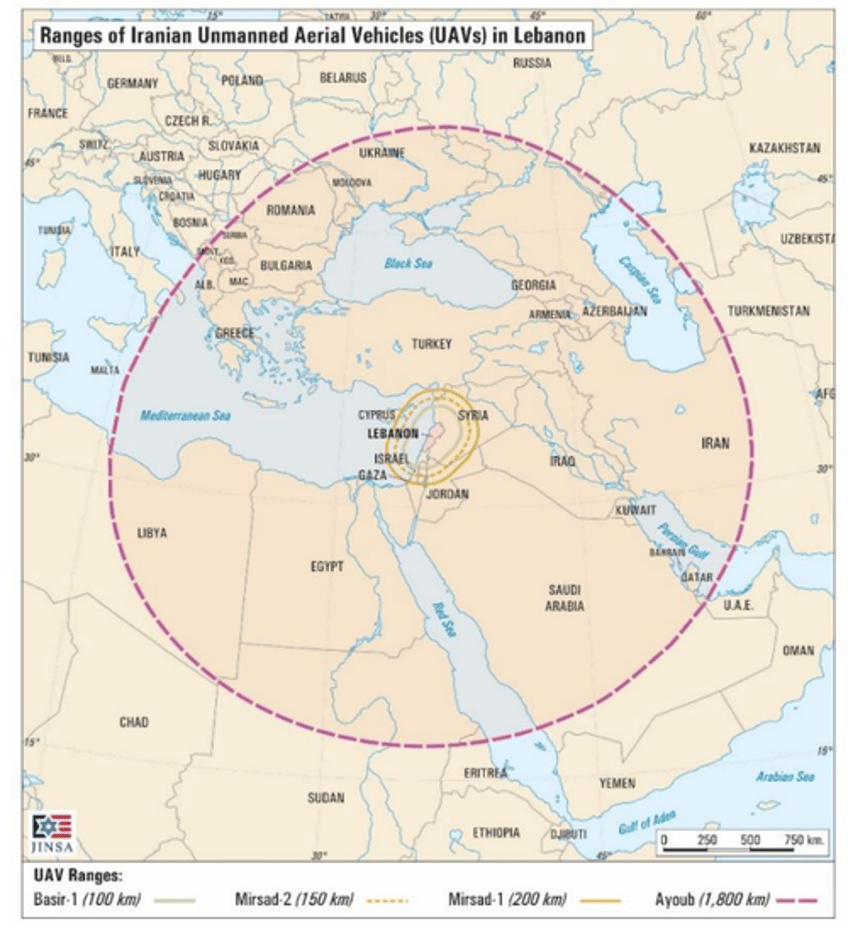 threat map shows hezbollahs drone ranges as conflict area spillover risks rise