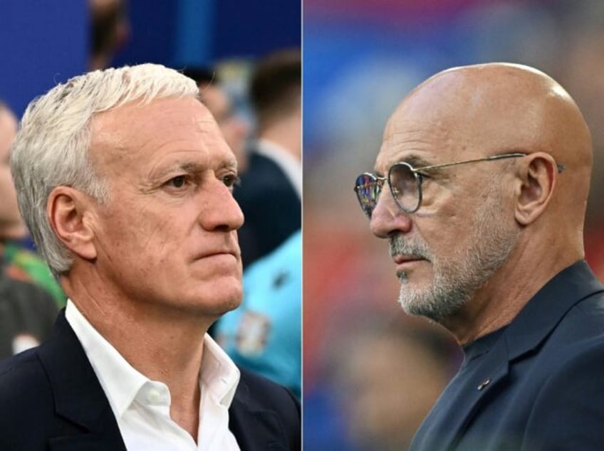 France coach Didier Deschamps (L) and Spain coach Luis de la Fuente