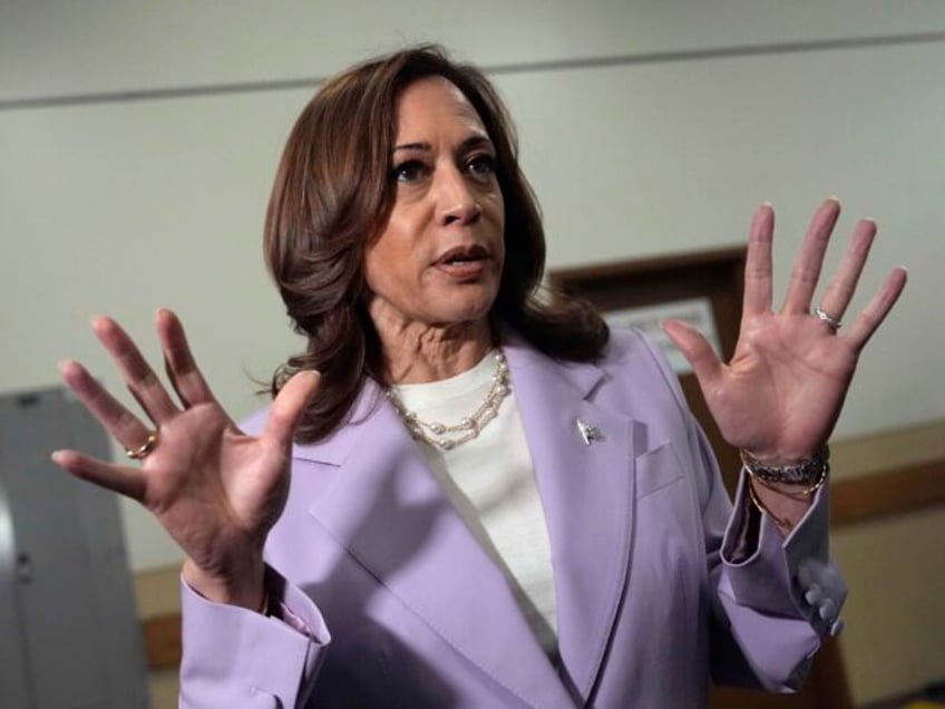 Democratic presidential nominee Vice President Kamala Harris gives remarks at the Sheraton