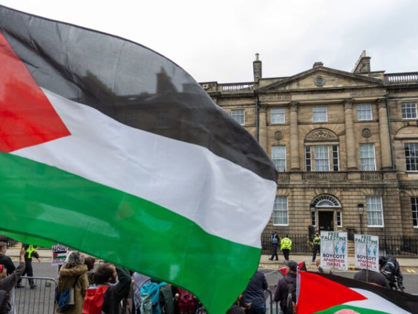 EDINBURGH, SCOTLAND - JULY 07: Pro-Palestinian protestors outside as Prime Minister Keir S