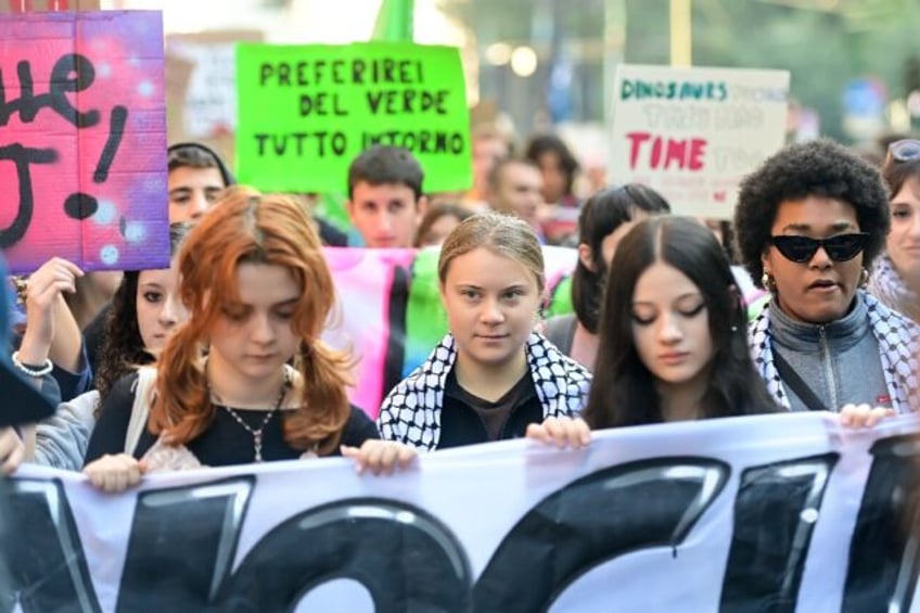 Thunberg wore a keffiyeh, a traditional scarf symbolising the Palestinian struggle against