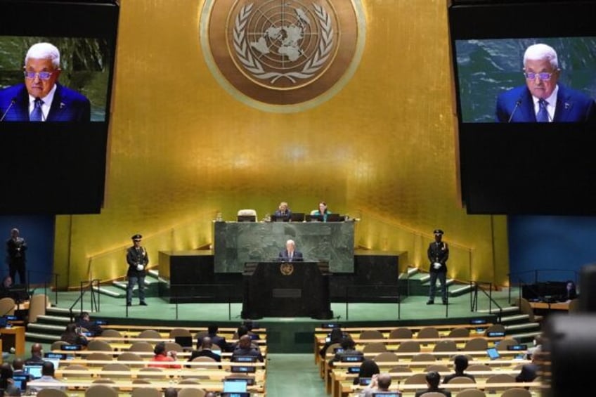 Palestinian president Mahmoud Abbas addresses the 78th United Nations General Assembly in