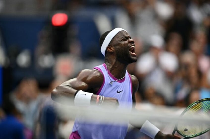 Frances Tiafoe celebrates his US Open victory over compatriot Ben Shelton