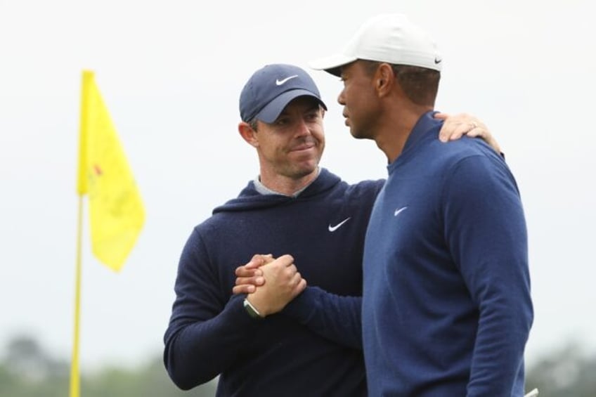 TGL, the new technology golf series founded by Rory McIlroy, left, and Tiger Woods, right,