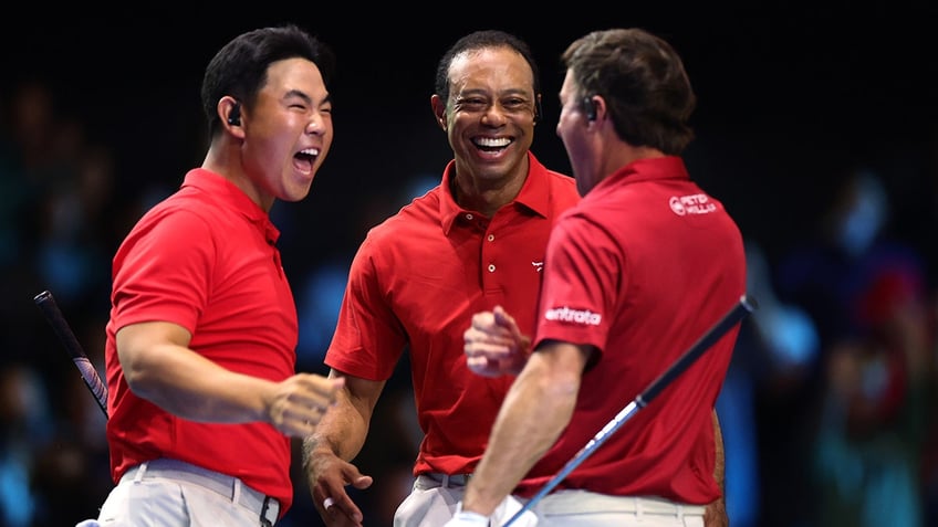 Tiger Woods, Tom Kim, and Kevin Kisner