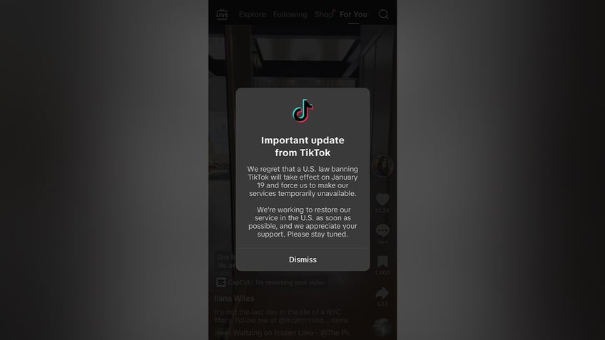 A screenshot of an update in the TikTok app on Saturday, Jan. 18, 2025.tiktok-update