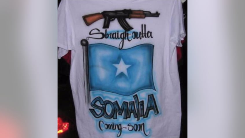 A t-shirt that reads "Straight outta Somalia"