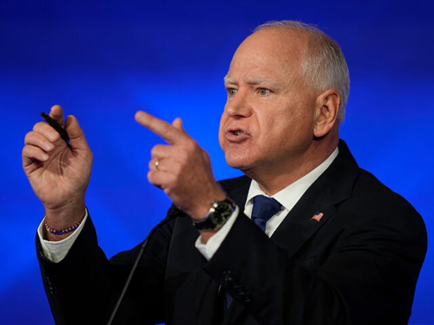 Democratic vice presidential nominee Minnesota Gov. Tim Walz speaks during a vice presiden