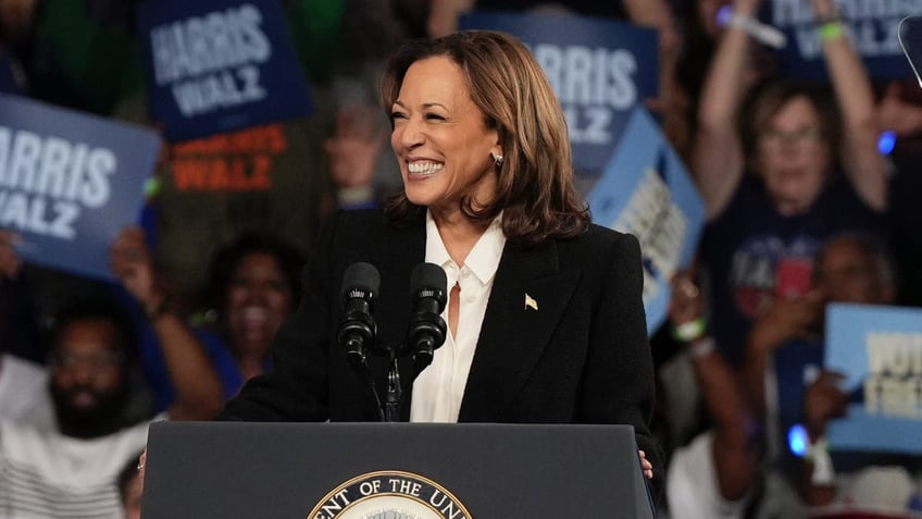 Democratic presidential nominee Vice President Kamala Harris speaks during a campaign event at East Carolina University, Sunday, Oct. 13, 2024, in Greenville, N.C. (AP Photo/David Yeazell)